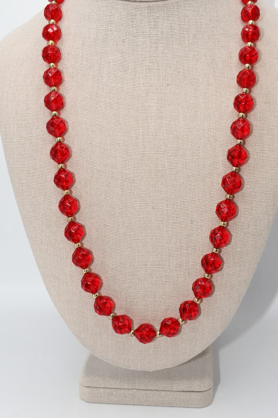 Vintage Gold Rhinestone Statement Necklace Red Gray Crystal Dangles